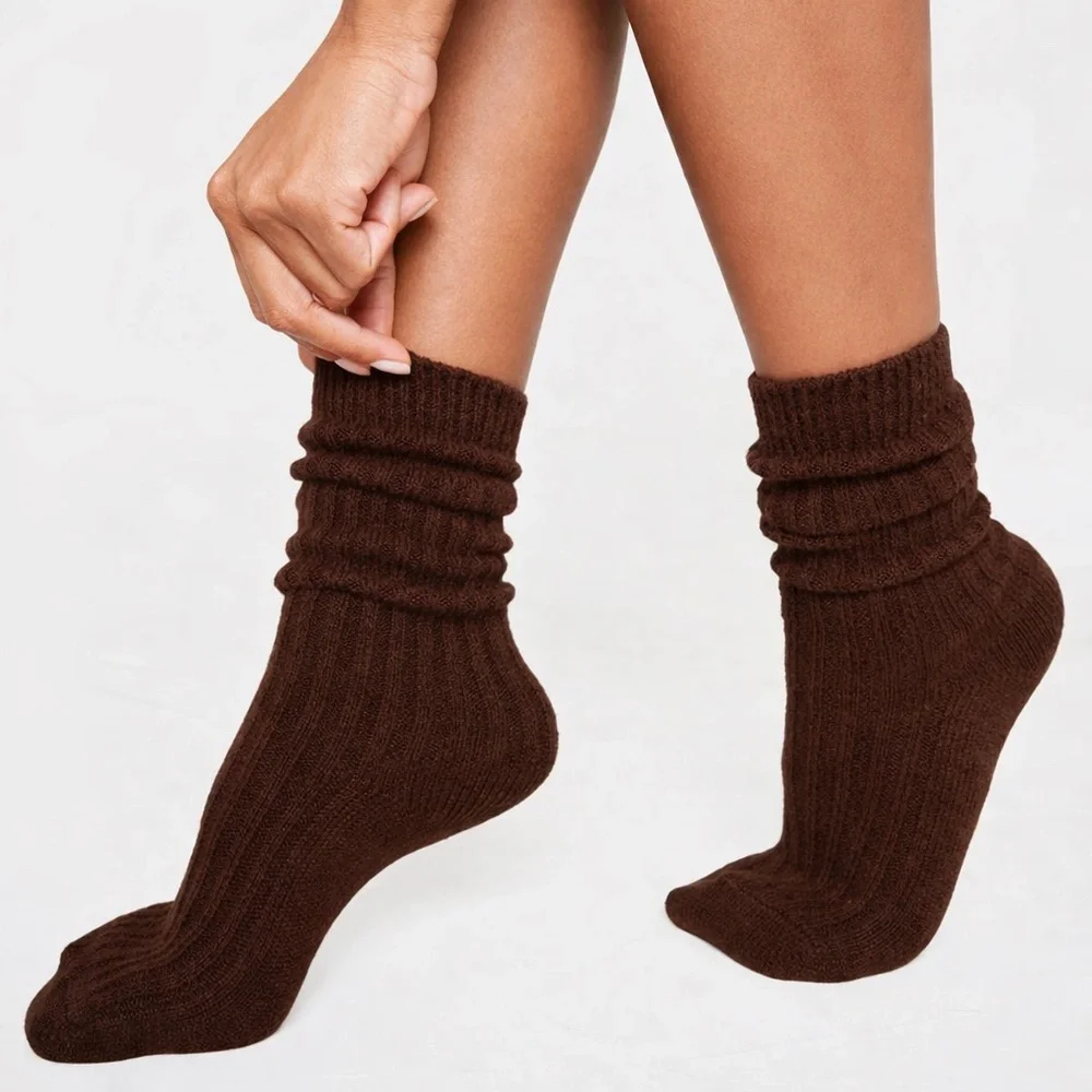 1187 NWT PrettyLittleThing Chocolate Slouchy Ribbed Socks – OS – Brown
